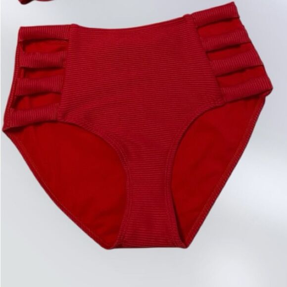 HEAT Bikini Set NEW Halter Top High Waist Bottoms Red Size M - Picture 4 of 11